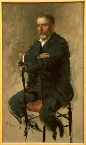 Renato Fucini olasz író, Vittorio Matteo Corcos (1859-1933) portréja, olaj, karton, 23x14 cm