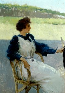 Vittorio Matteo Corcos (1859-1933) hölgy portréja a szabadban, olaj, vászon, 92x64 cm, 1910 körül alkotó: Vittorio Matteo Corcos