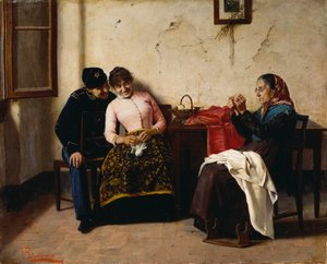 Az udvarló, Vittorio Reggianini (1858-1938), olaj, vászon, 65x59,5 cm