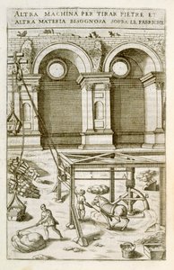 Lóerővel hajtott gép építőanyagok emelésére, a "Nuovo Teatro di Macchine ed Edifici", pub. 1607