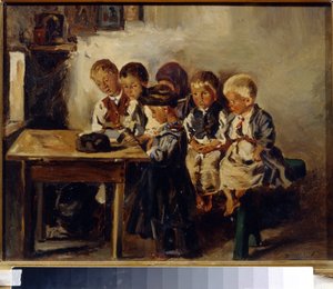 Várd meg az úrnőt. (Tanárra vár). Vlagyimir Jegorovics Makovszkij (Makovszkij, Makovskij) (1846-1920) festménye, olaj, vászon