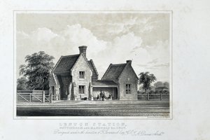 Lenton állomás, Nottingham és Mansfield Railway, 1848 körül (színezett litográfia papíron)