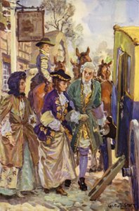 "Őlordsága bevezette a hölgyeket a járműbe" (színes litó) alkotó: W.R.S. (after) Stott