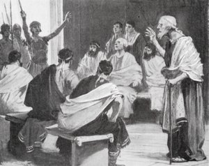 Romulus hírt hoz nagyapjának, hogy ismét Alba királya (litho) alkotó: W.R.S. (after) Stott