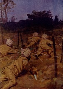 Az indiai katonák olyan hangtalanul kúsztak előre, mint a macskák (színes litho) alkotó: W.R.S. (after) Stott