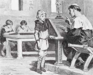 A fiatal Cuthbert az iskolában (litográfia)