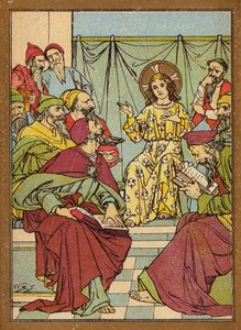 Jézus a templomban az orvosokkal beszélgetve (színes litográfia)