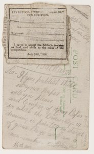 Képeslap a Liverpool Weekly Courier szerkesztőjének, 1918. augusztus 14. (ceruza a képeslapon) alkotó: W. Dawson