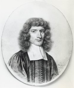Isaac Barrow (1630-1677) angol keresztény teológus és matematikus portréja, metszet