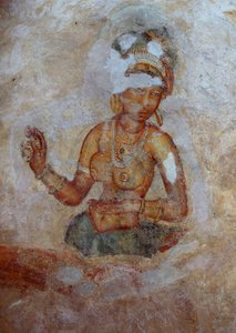 Srí Lanka, lányok freskója a Sigiriya régészeti komplexumban (UNESCO Világörökségi Lista