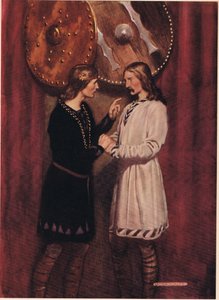 Hamlet Horatióval beszélget William Shakespeare Hamlet című művéből, a Hodder und Stoughton kiadásában 1915-ben