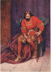 A király arról beszél, hogy Hamletet megölték, William Shakespeare Hamletéből, a Hodder und Stoughton kiadásában 1915-ben. alkotó: W. G. Simmonds