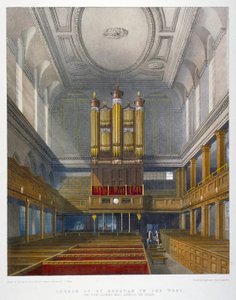 Belső, nyugatra néző, nyugati Szent Dunstan-templom, Fleet Street, London City, 1829 alkotó: W Ganci