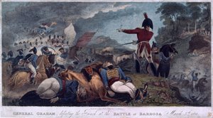 Graham tábornok legyőzi a franciákat a barrosai csatában, J. Edwards metszete, kiadó: Almanack Stationers, 1812. alkotó: W. Hal Brooke