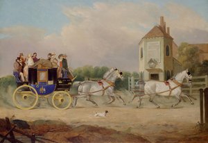 Stourbridge-ből Birmingham királyi postakocsijába, 1842. alkotó: W. J. Pringle