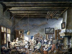 Holland kocsma enteriőr (Johannes Petrus van Horstock festménye után) (1745-1825) 1824 (akvarell, papír) alkotó: W. Jansens