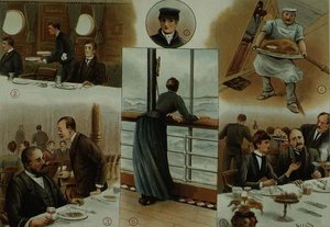 Down Channel, a tengeribetegség hatásai néhány utasra, a „P & O Pencillings”-ből, 1890 körül (litho)