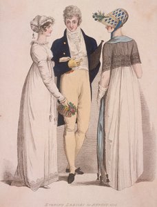 Két nő és egy férfi estélyi ruhában, 1808