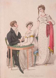 Két nő és egy férfi teljes estélyi ruhában, c1810