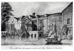 A Guy Fawkes egykori lakóházának látképe Lambethben, 1850 körül (aquatinta) alkotó: W. Read