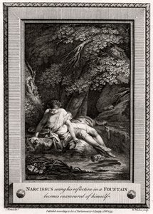 Nárcisz, aki meglátja tükörképét a szökőkútban, beleszeret önmagába, 1775