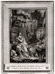 Orpheus hangjával és lírájával hívja fel magára az állatok, sziklák és fák figyelmét, 1774.