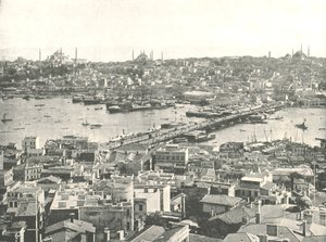A Galata híd az Aranyszarv fölött, Konstantinápoly, Oszmán Birodalom, 1895.