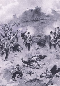 Assault on the Redan, illusztráció a brit csaták szárazföldön és tengeren című filmből, 1915 alkotó: Wal Paget