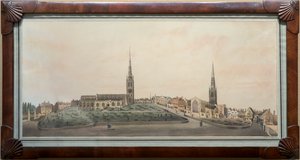 Panorámás kilátás Coventry városára (wc tollal és tintával papíron)
