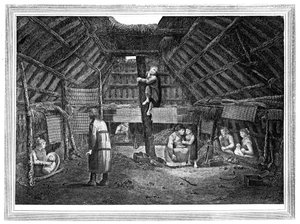 Egy ház belseje Oonalashkában, 1776-1779.