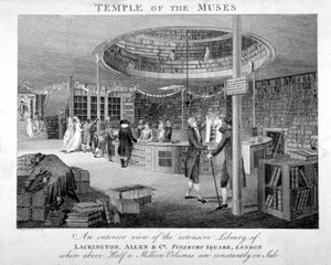 A múzsák temploma könyvesbolt a Finsbury Square-en, London, 1810.