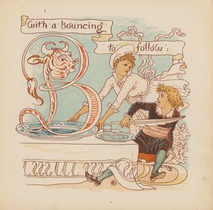Walter Crane illusztrációja a Pothooks and Perseverance (színes litográfia) című könyvhöz. alkotó: Walter (after) Crane