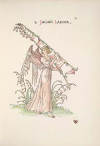 Jákob létrája. Egy angyal, aki egy növényekből készült létrát tart alkotó: Walter Crane
