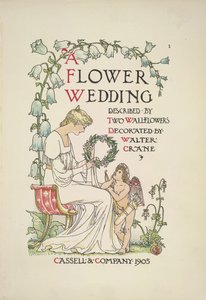 Egy ülő nő, kezében egy füzér; egy angyal felnézett rá alkotó: Walter Crane