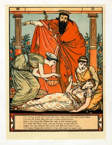 És lezuhan halálos álomba, A kékszakállú képeskönyvből, kocsmából. 1879. alkotó: Walter Crane