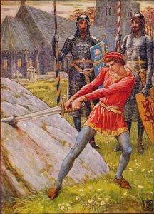 Arthur kihúzza a kardot a kőből, 1911. alkotó: Walter Crane