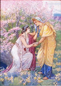 Demeter örült, hogy lánya mellette volt, illusztráció a Görögország történetéből, 1930-as évek alkotó: Walter Crane