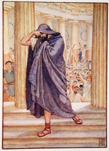 Arcát köpenyébe rejtve hagyta el a gyülekezetet, illusztráció: Mary Macgregor Görögország története, 1. kiadás, 1913 (színes nyomtatás) alkotó: Walter Crane