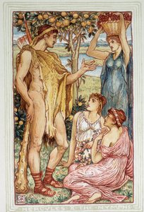 Herkules (Héraklész) és a nimfák – Walter Crane „Csodakönyv lányoknak és fiúknak” című könyvében alkotó: Walter Crane