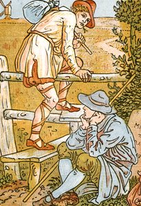 Jog On, Jog On, dalillusztráció a Pan-Pipes-ből, A Book of Old Songs, Theo újonnan hangszerelve és kísérettel. Marzials, kiadó Londonban, George Routledge & Sons, 1884 (de alkotó: Walter Crane