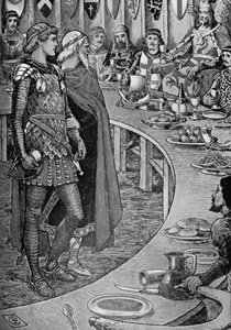 Arthur király – Egy öregember bemutatja Sir Galahadot. alkotó: Walter Crane