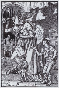 Mrs. Grundy megijedt saját árnyékától (litho) alkotó: Walter Crane