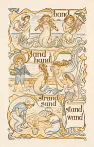 D betűre végződő rímszavak. Sellők. Gyermekek homokvárakat építenek a tengerparton. Az Arany alapozó. alkotó: Walter Crane