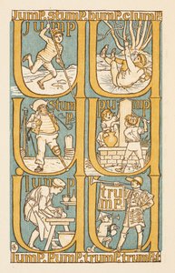 P betűre végződő rímszavak. Az U betű használatának illusztrálására. Az arany alapozó. alkotó: Walter Crane