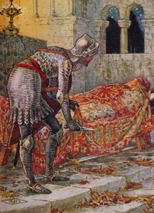 Sir Lancelot a veszélyes kápolnában, 1911. alkotó: Walter Crane