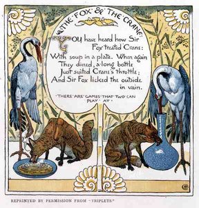 A róka és a daru, a Hármaspárból alkotó: Walter Crane