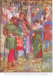 A király összefogja Robin Hood és Maid Marian kezét, 1920 körül alkotó: Walter Crane
