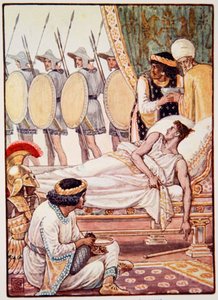 Erőfeszítéssel nézte őket, ahogy elhaladtak, illusztráció: Mary Macgregor „Görögország története”, 1. kiadás, 1913 (színes nyomtatás) alkotó: Walter Crane