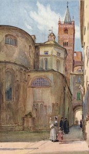 Román stílusú templom, Albenga, Olaszország (színes litho) alkotó: Walter Frederick Roofe Tyndale