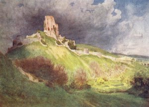 Wessex: Corfe Castle, Az Ethelberta keze "Corvesgate Castle" (színes litográfia) alkotó: Walter Frederick Roofe Tyndale